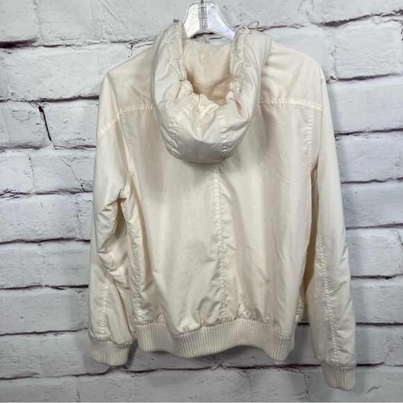Tommy Hilfiger Jacket SZ L Ladies Cream Fleece Lined Hooded Zip Up Pockets - Picture 2 of 15